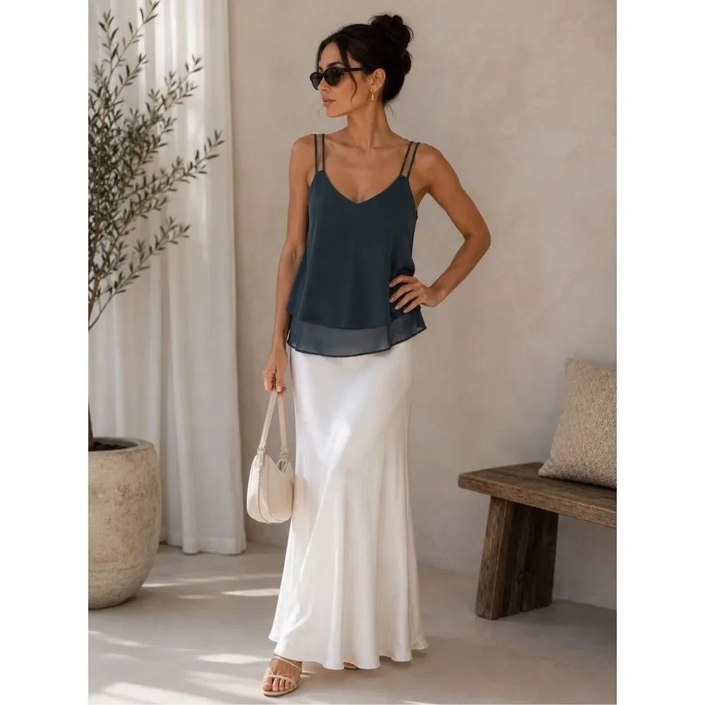 NWOT BCBGeneration Blue Layered Chiffon Cami Tank Top Double Strap Size M